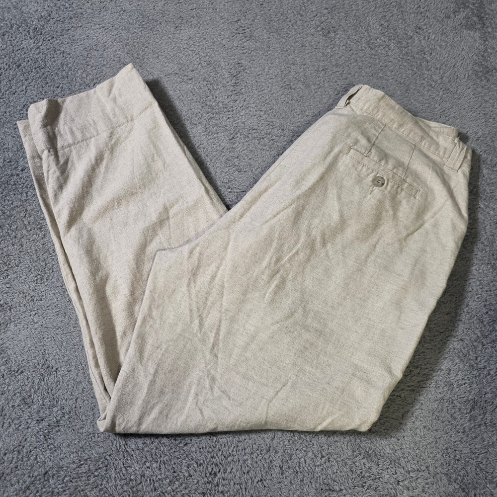 Lee Casuals Womens 19‎ Trousers Oatmeal Beige Cotton Linen Blend Straight Leg